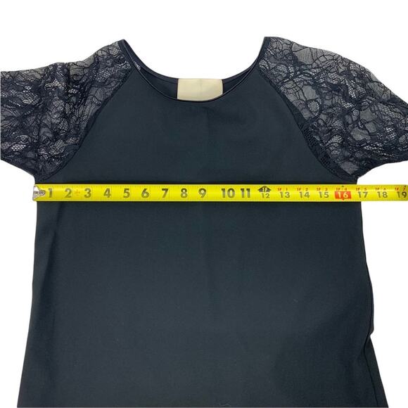 Loyd/Ford | Size 2 | Black Lace 3/4 Sleeve Scalloped Hem Mini Shift Dress - Picture 7 of 10